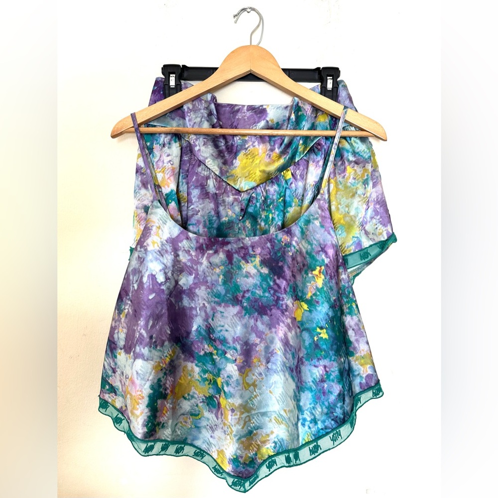 YITTY Satin Flowy Set Pajama Deep Sea‎ Top Size XL and Short Size Large Set of 2 - Picture 2 of 11